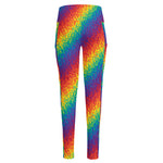 Pixel Rainbow Pattern Print High-Waisted Pocket Leggings