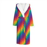 Pixel Rainbow Pattern Print Hooded Bathrobe
