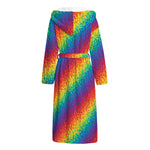 Pixel Rainbow Pattern Print Hooded Bathrobe
