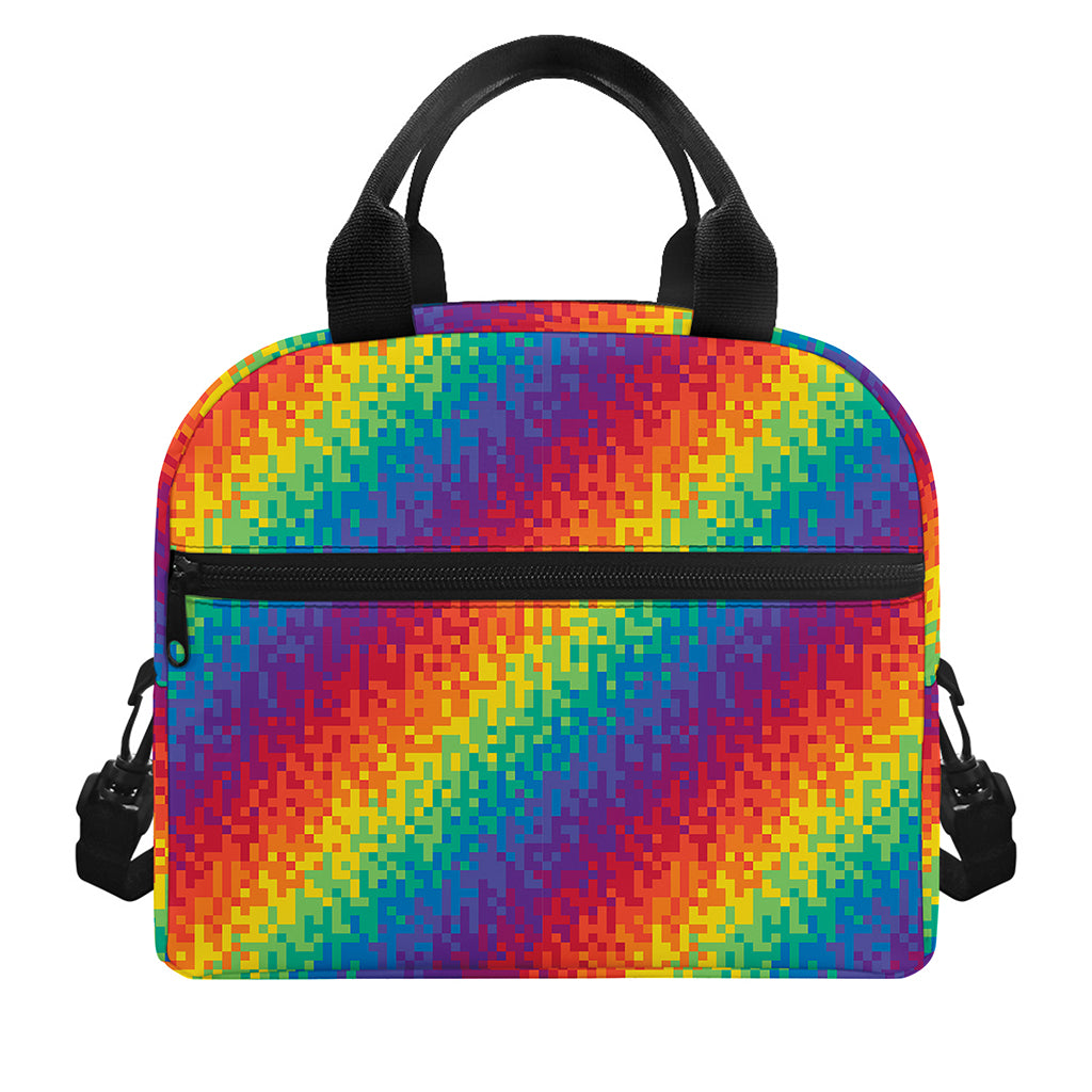 Pixel Rainbow Pattern Print Insulated Lunch Bag