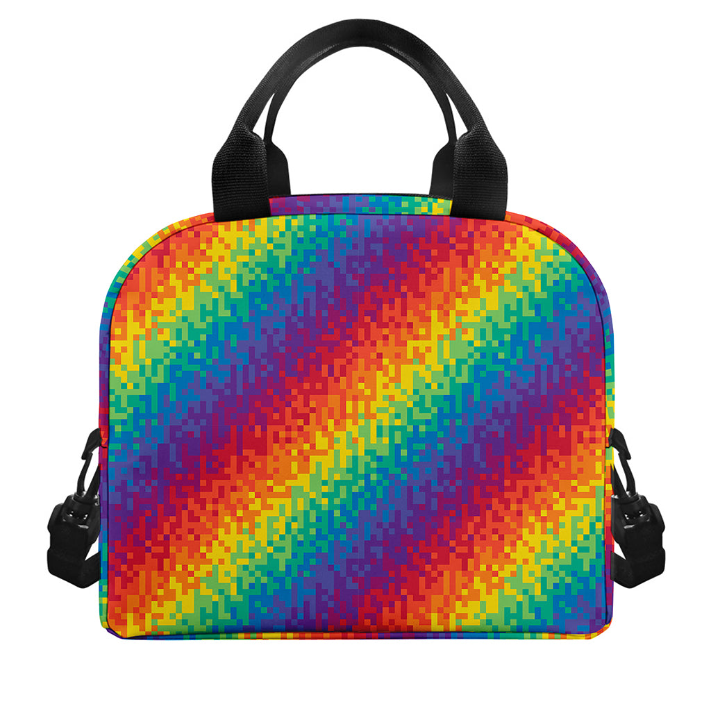 Pixel Rainbow Pattern Print Insulated Lunch Bag