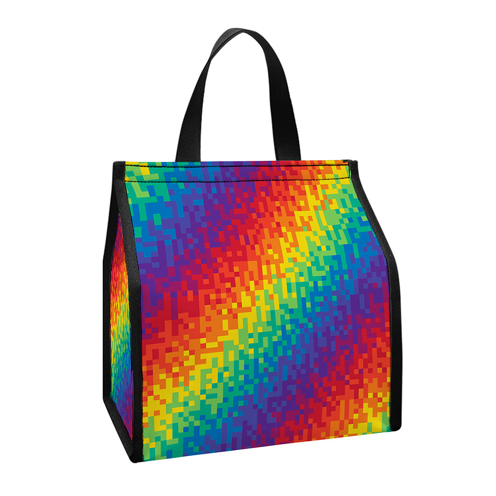 Pixel Rainbow Pattern Print Insulated Lunch Tote