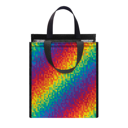 Pixel Rainbow Pattern Print Insulated Lunch Tote
