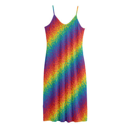 Pixel Rainbow Pattern Print Jersey Midi Cami Dress