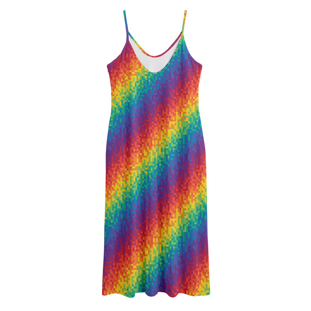 Pixel Rainbow Pattern Print Jersey Midi Cami Dress