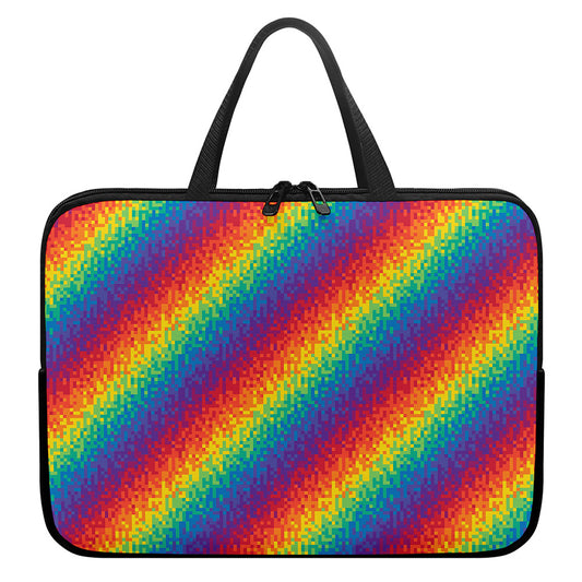 Pixel Rainbow Pattern Print Laptop Sleeve With Handle