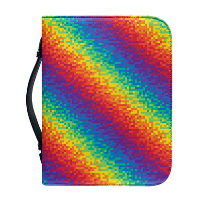 Pixel Rainbow Pattern Print Leather Bible Cover