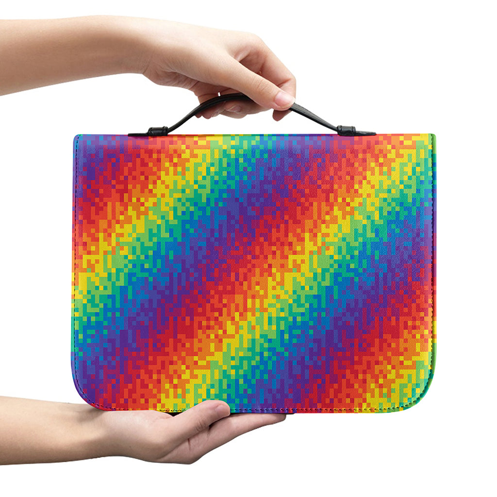 Pixel Rainbow Pattern Print Leather Bible Cover