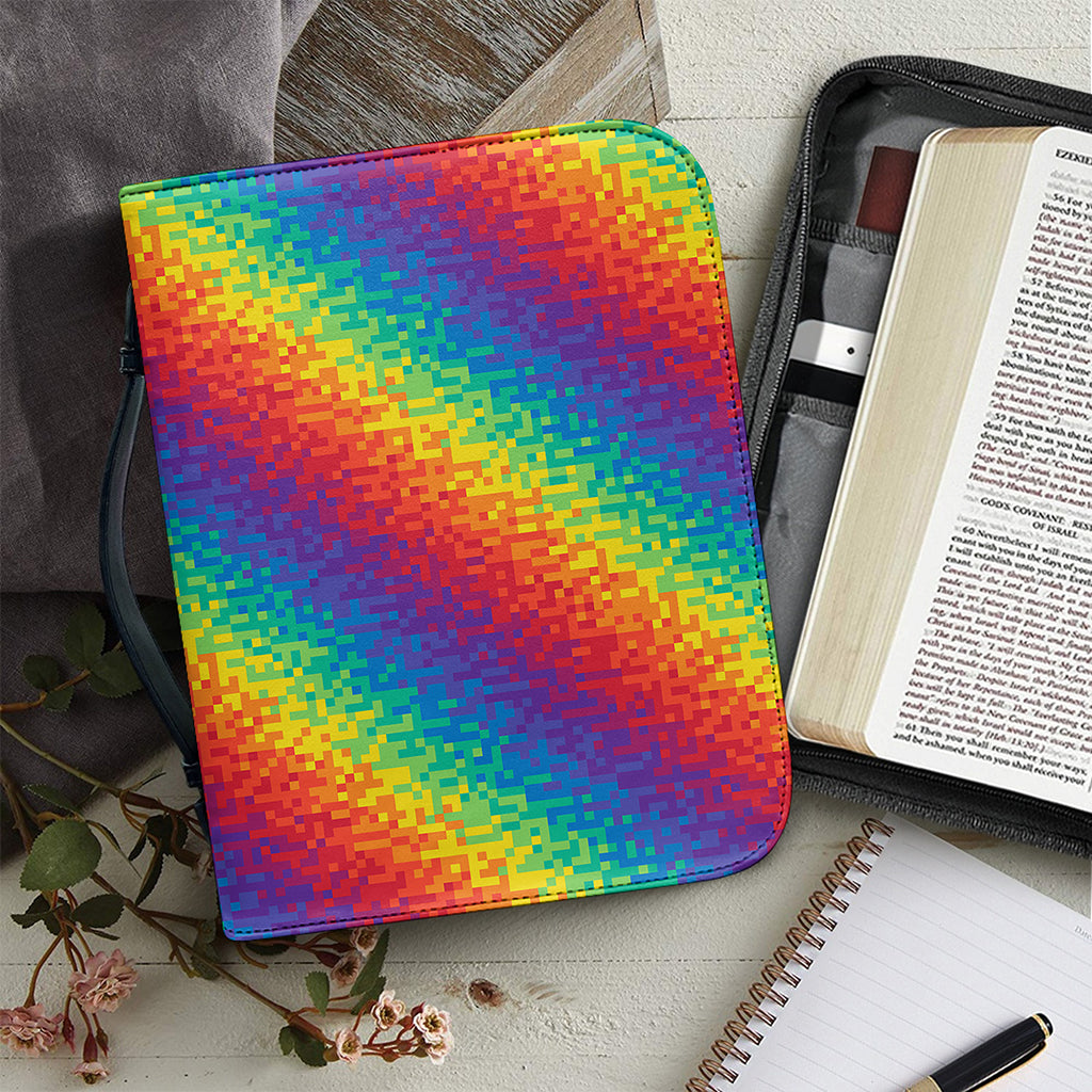 Pixel Rainbow Pattern Print Leather Bible Cover