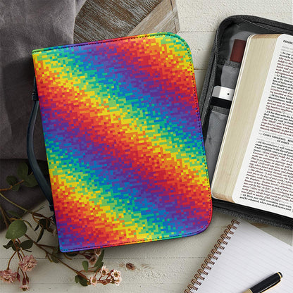Pixel Rainbow Pattern Print Leather Bible Cover