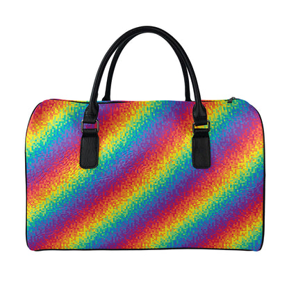 Pixel Rainbow Pattern Print Leather Duffle Bag