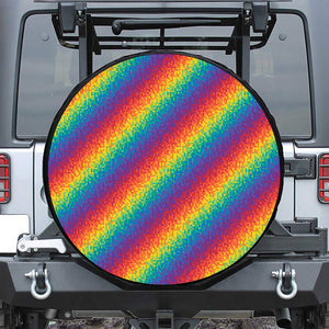 Pixel Rainbow Pattern Print Leather Spare Tire Cover