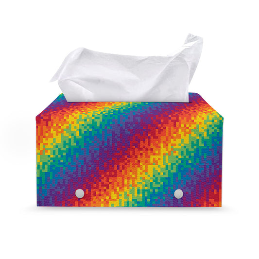 Pixel Rainbow Pattern Print Leather Tissue Box Cover