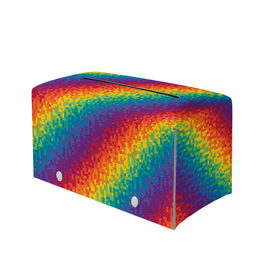 Pixel Rainbow Pattern Print Leather Tissue Box Cover