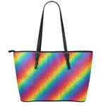 Pixel Rainbow Pattern Print Leather Tote Bag