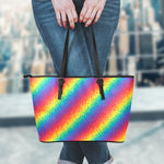 Pixel Rainbow Pattern Print Leather Tote Bag