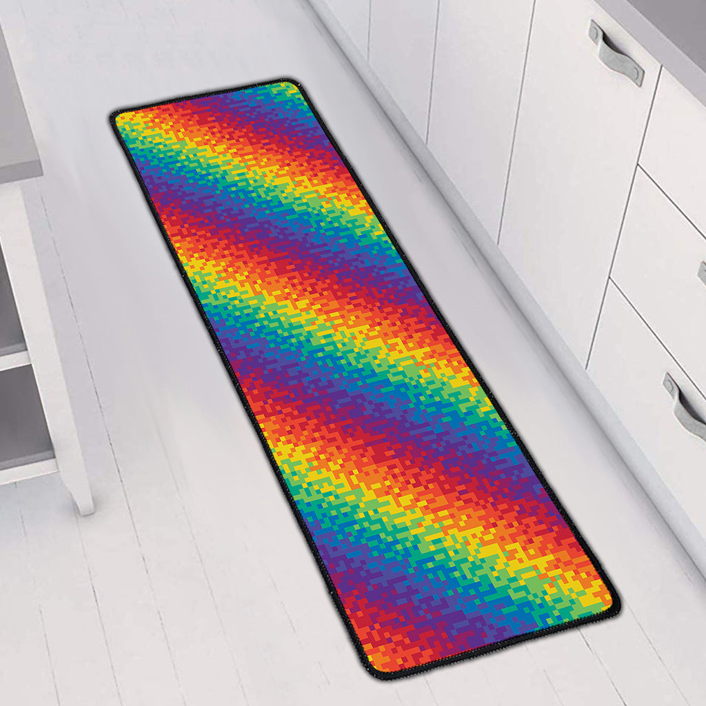 Pixel Rainbow Pattern Print Long Kitchen Mat