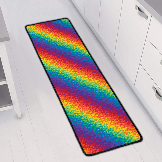 Pixel Rainbow Pattern Print Long Kitchen Mat