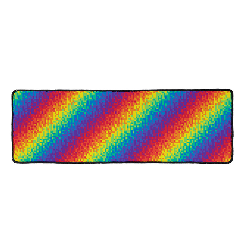Pixel Rainbow Pattern Print Long Kitchen Mat