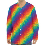 Pixel Rainbow Pattern Print Long Sleeve Baseball Jersey
