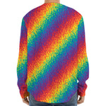 Pixel Rainbow Pattern Print Long Sleeve Baseball Jersey