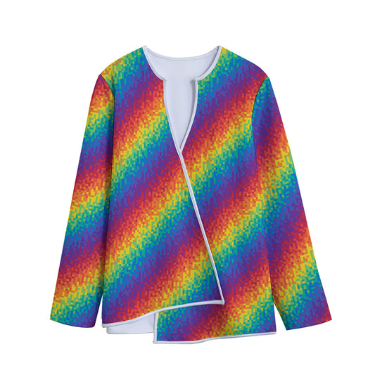 Pixel Rainbow Pattern Print Long Sleeve Short Coat