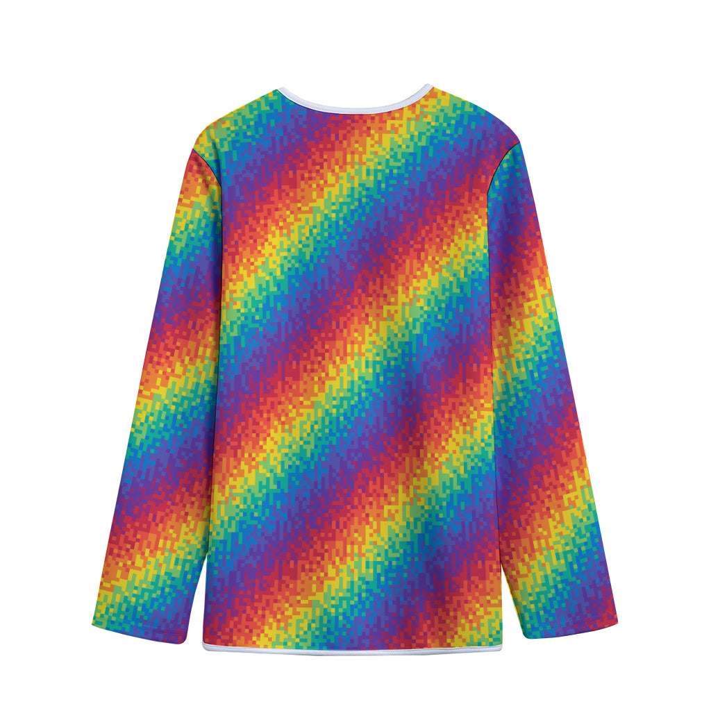 Pixel Rainbow Pattern Print Long Sleeve Short Coat