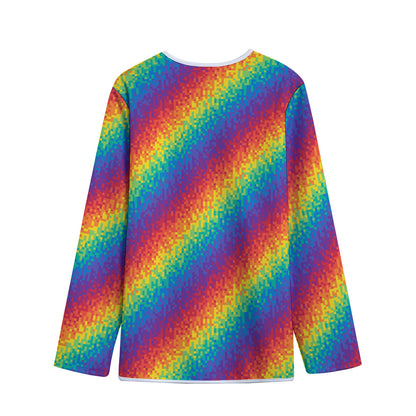 Pixel Rainbow Pattern Print Long Sleeve Short Coat