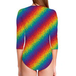 Pixel Rainbow Pattern Print Long Sleeve Swimsuit