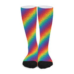 Pixel Rainbow Pattern Print Long Socks