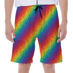 Pixel Rainbow Pattern Print Men's Beach Shorts