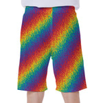 Pixel Rainbow Pattern Print Men's Beach Shorts