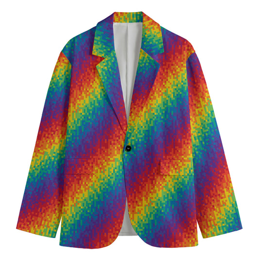 Pixel Rainbow Pattern Print Men's Blazer