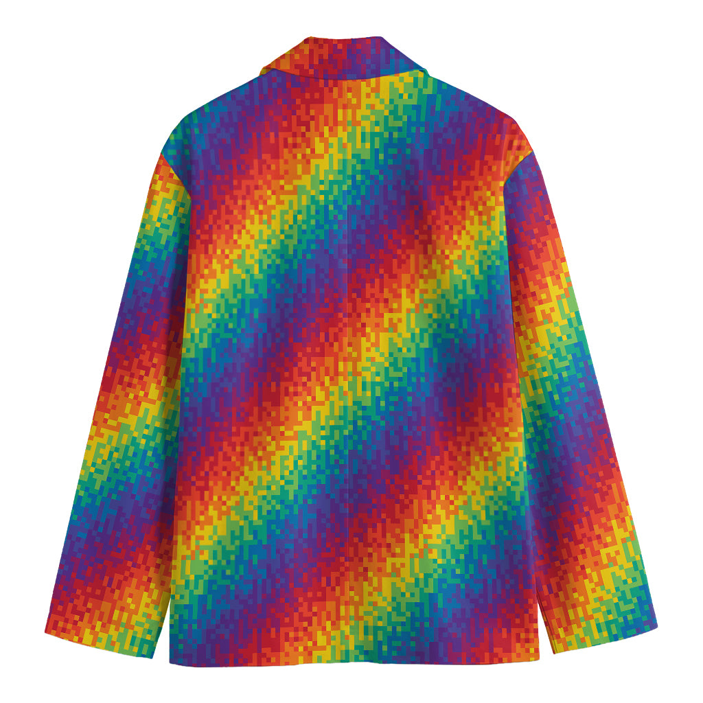 Pixel Rainbow Pattern Print Men's Blazer