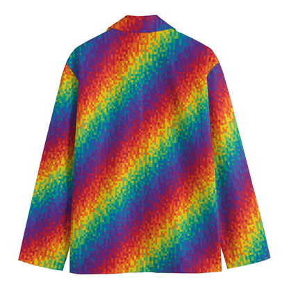 Pixel Rainbow Pattern Print Men's Blazer