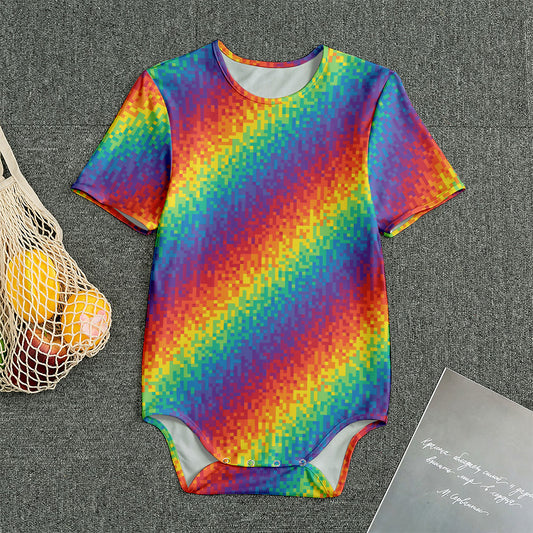 Pixel Rainbow Pattern Print Men's Bodysuit