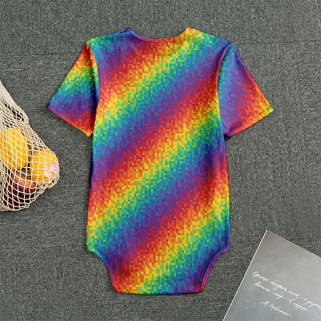 Pixel Rainbow Pattern Print Men's Bodysuit