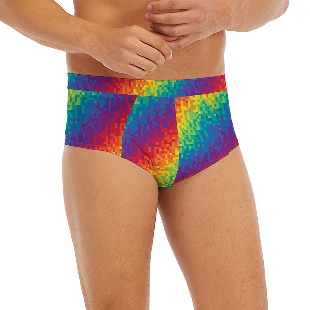 Pixel Rainbow Pattern Print Men's Briefs