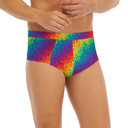 Pixel Rainbow Pattern Print Men's Briefs
