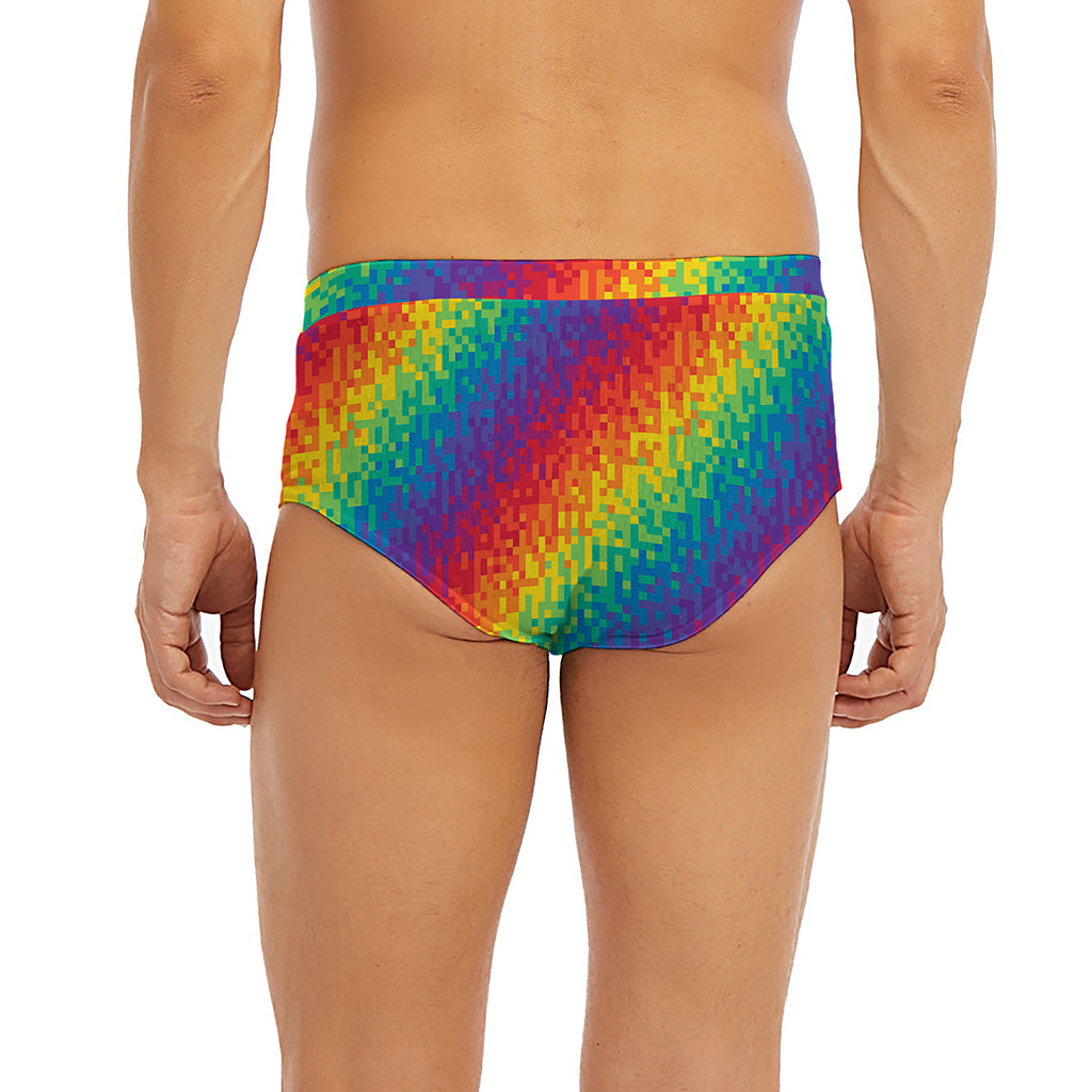 Pixel Rainbow Pattern Print Men's Briefs