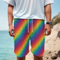 Pixel Rainbow Pattern Print Men's Cargo Shorts