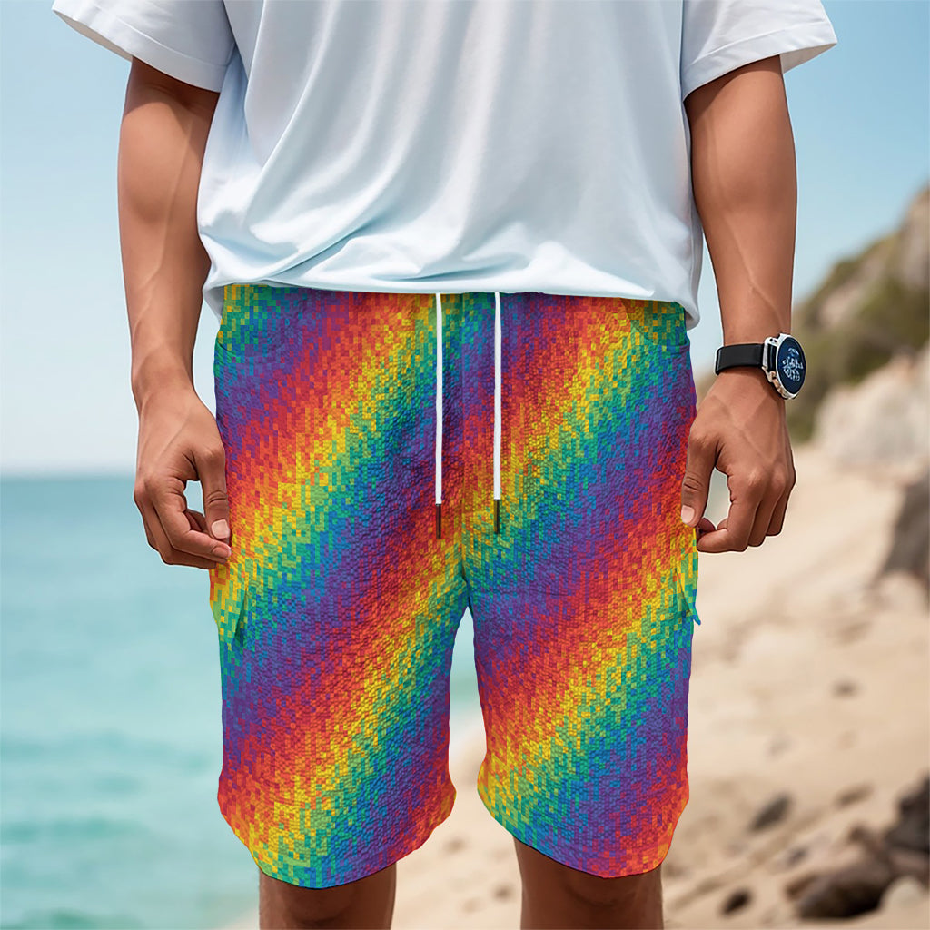 Pixel Rainbow Pattern Print Men's Cargo Shorts