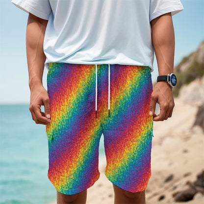 Pixel Rainbow Pattern Print Men's Cargo Shorts