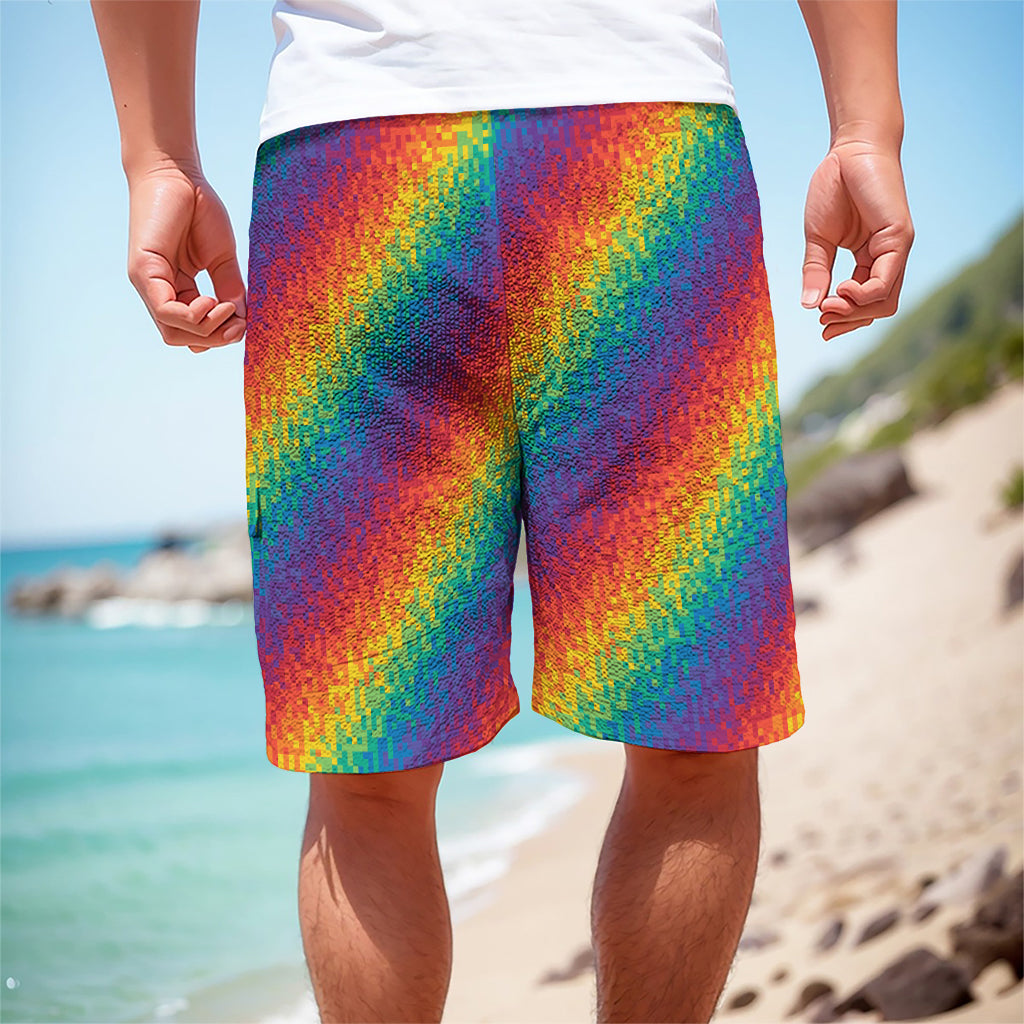 Pixel Rainbow Pattern Print Men's Cargo Shorts
