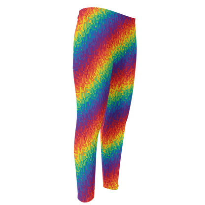 Pixel Rainbow Pattern Print Men's Compression Pants
