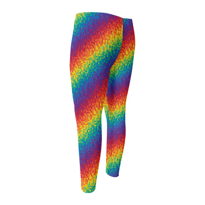 Pixel Rainbow Pattern Print Men's Compression Pants