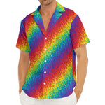 Pixel Rainbow Pattern Print Men's Deep V-Neck Shirt