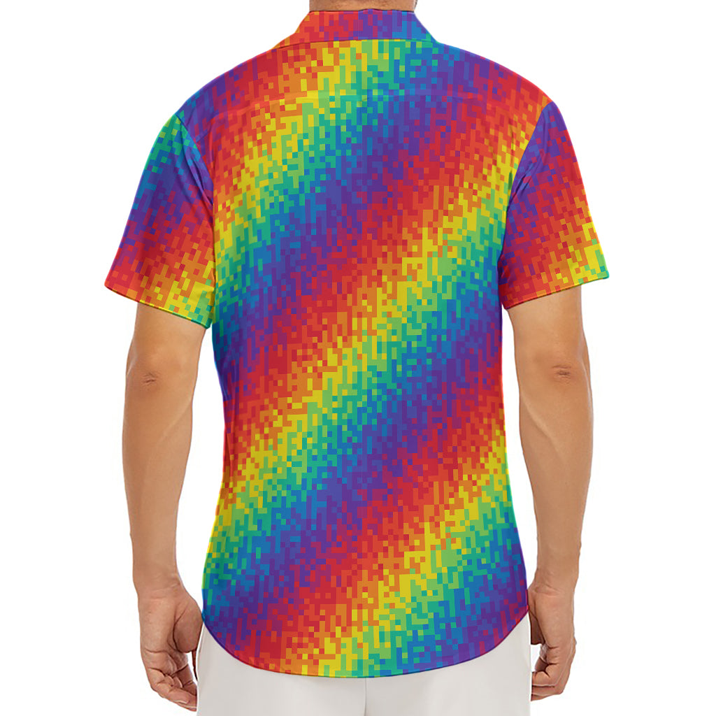 Pixel Rainbow Pattern Print Men's Deep V-Neck Shirt