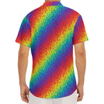 Pixel Rainbow Pattern Print Men's Deep V-Neck Shirt