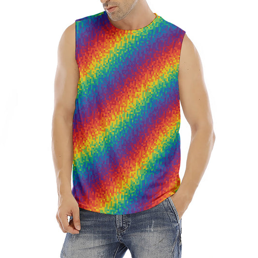 Pixel Rainbow Pattern Print Men's Fitness Tank Top